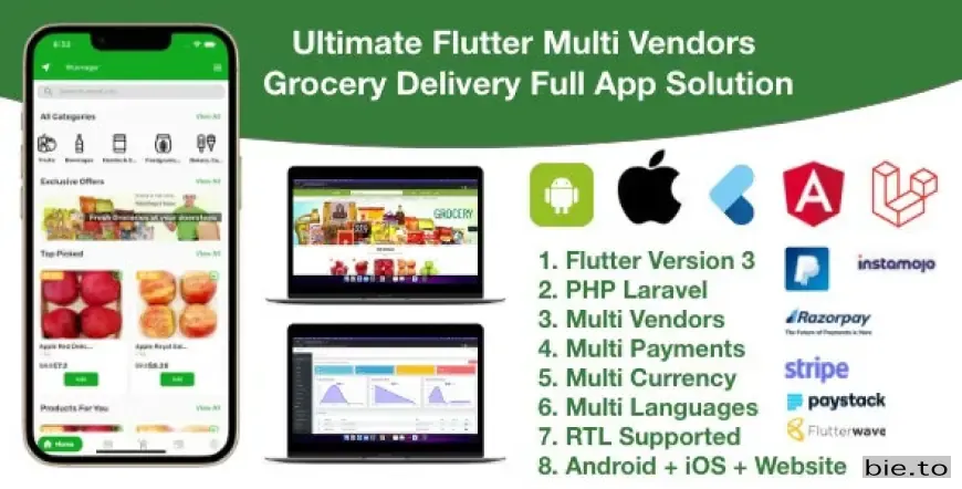 Grocery / delivery services / ecommerce multi vendors(android + iOS + website) flutter 3 / laravel v5.0