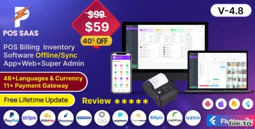 POS SAAS - Flutter POS Billing Inventory Software with HRM App+Web+Super Admin v4.8