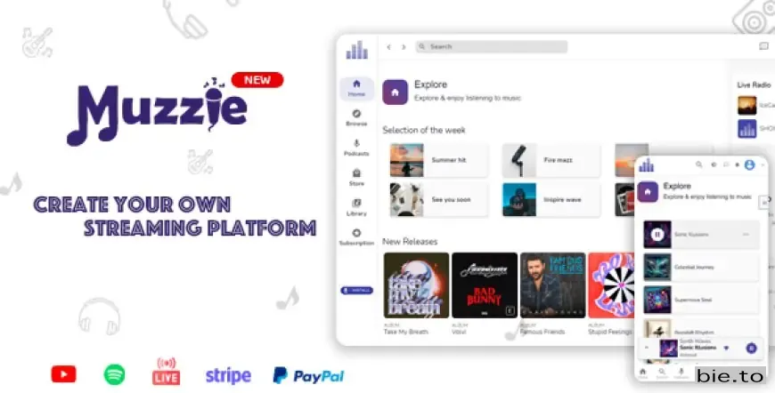 Muzzie - Music, Podcast & Radio Streaming Platform v4.6